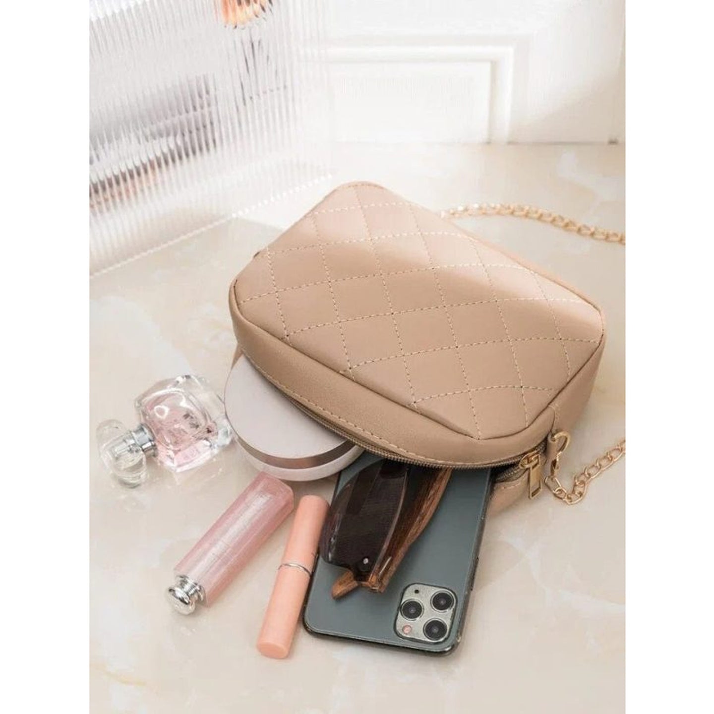 Elegant Square Shoulder Bag | Premium PU Leather for Girls & Women (Skin Tone)